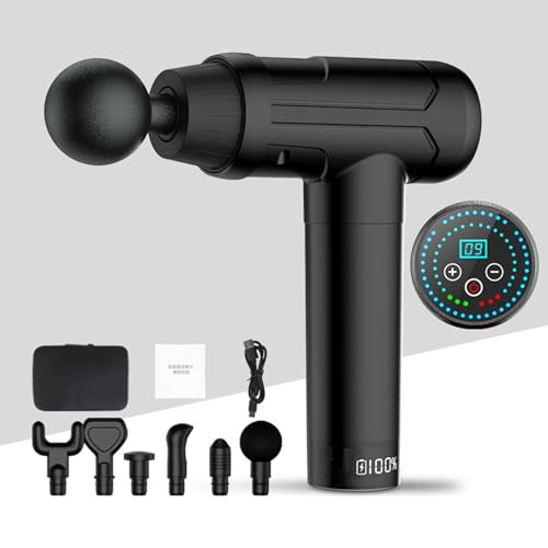 Black Percussion Massage Gun with 6 Replacement Heads R145620