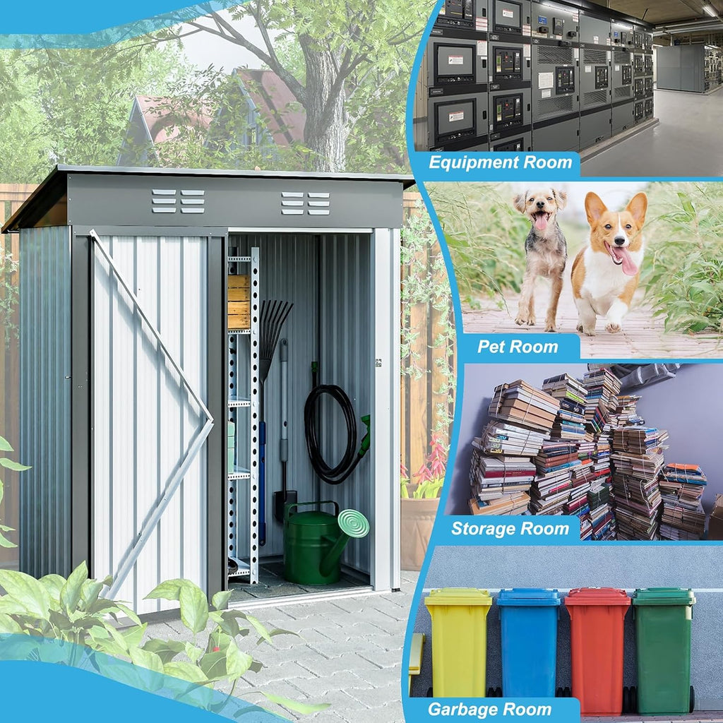 5 X 3 Ft Galvanized Metal Outdoor Storage Shed with Lockable Doors K701