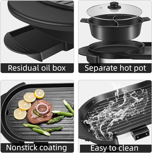 Electric Hot Pot with Grill, Removable Hotpot Pot, Smokeless Non-Stick, Adjustable Temperature Q737
