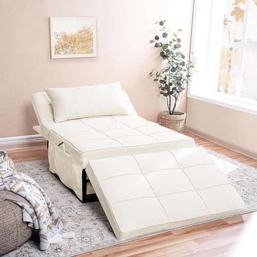 White Breathable Linen Convertible Ottoman Bed T9186