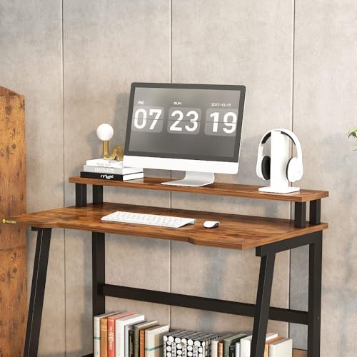 Black Compact Desk with Monitor Stand R90674