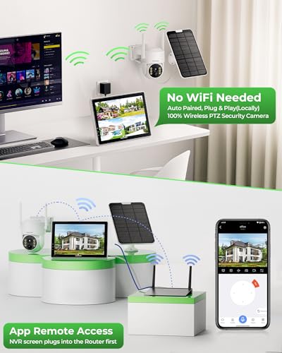 Solar Security Cameras Wireless Outdoor with 10" Monitor, 10CH NVR 2K, 360° Color Night Vision, 2-Way Audio, 500GB Local Storage M615646