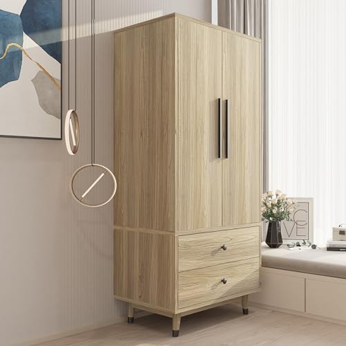 Oak 4 Door Armoire Wardrobe with 2 Drawers P831