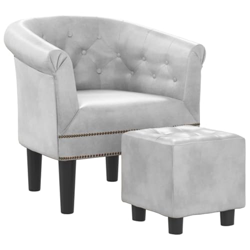 Silver Faux Leather Tub Chair with Footstool R638