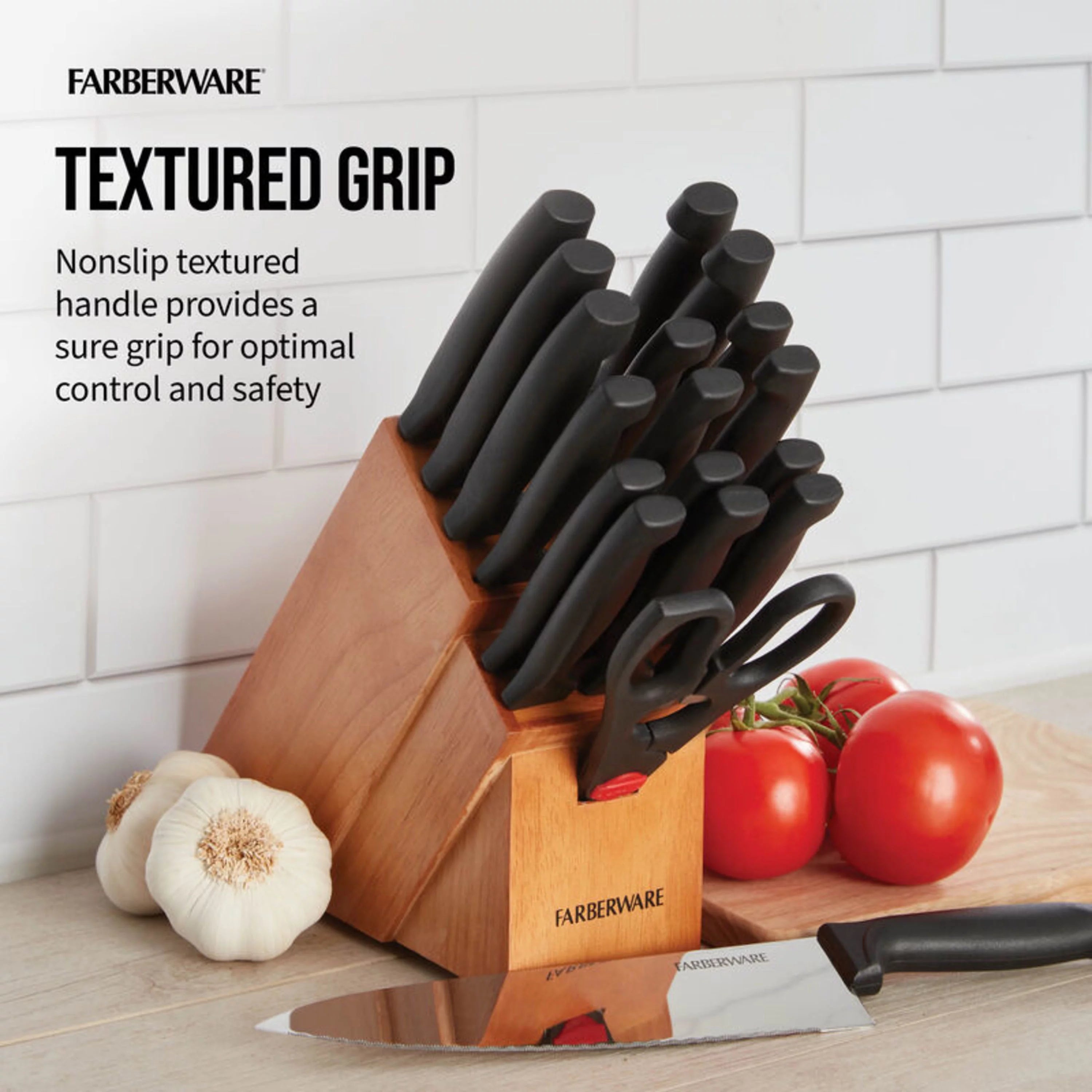 18 Piece Stainless Steel Knife Set with Block Natural Wood L658758