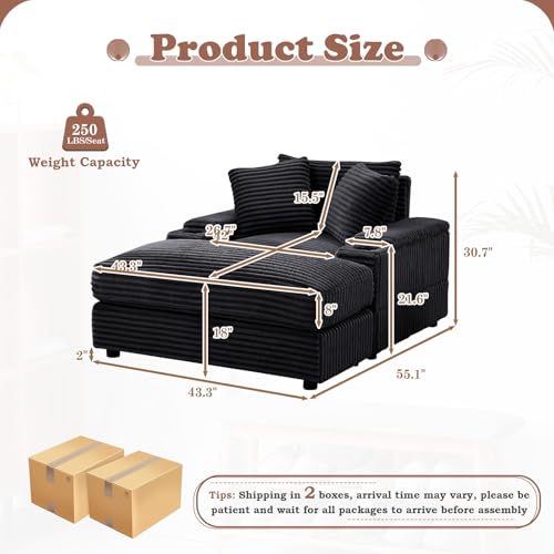 Green Corduroy Oversized 3 Seater Chaise Lounge Sofa with Ottoman U810882