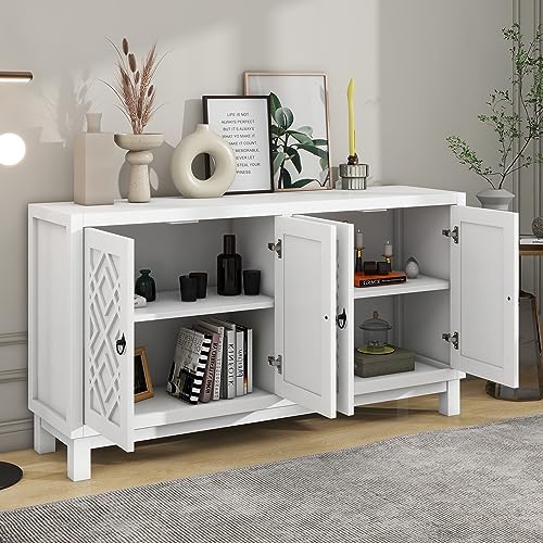 Black 4 Door Sideboard Storage Cabinet with Adjustable Shelves N7588