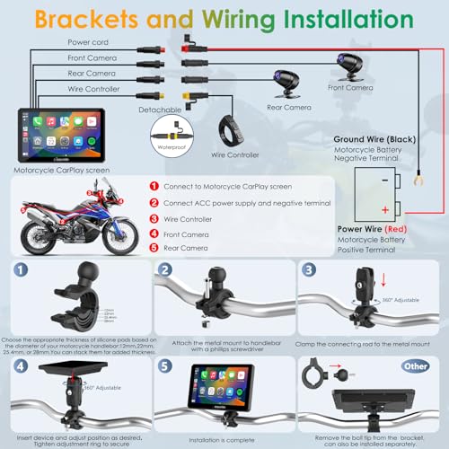 7" Waterproof Motorcycle Carplay Screen with Dual Dash Cam R29596