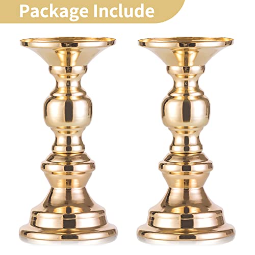 2 Pcs Gold Metal Pillar Candle Holders A956992