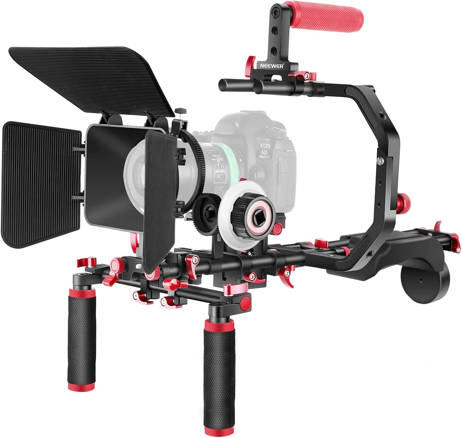 Blue + Black Shoulder Rig Kit with Matte Box, Follow Focus, 15mm Rods, Handgrip H1894