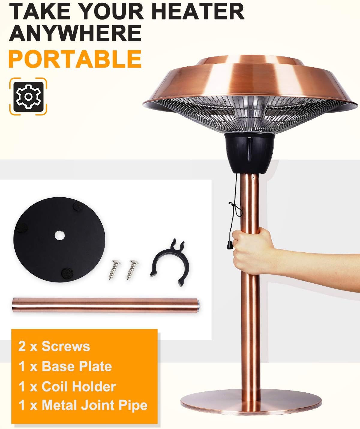 1500W Infrared Electric Patio Heater with Brush Copper Finished O83581
