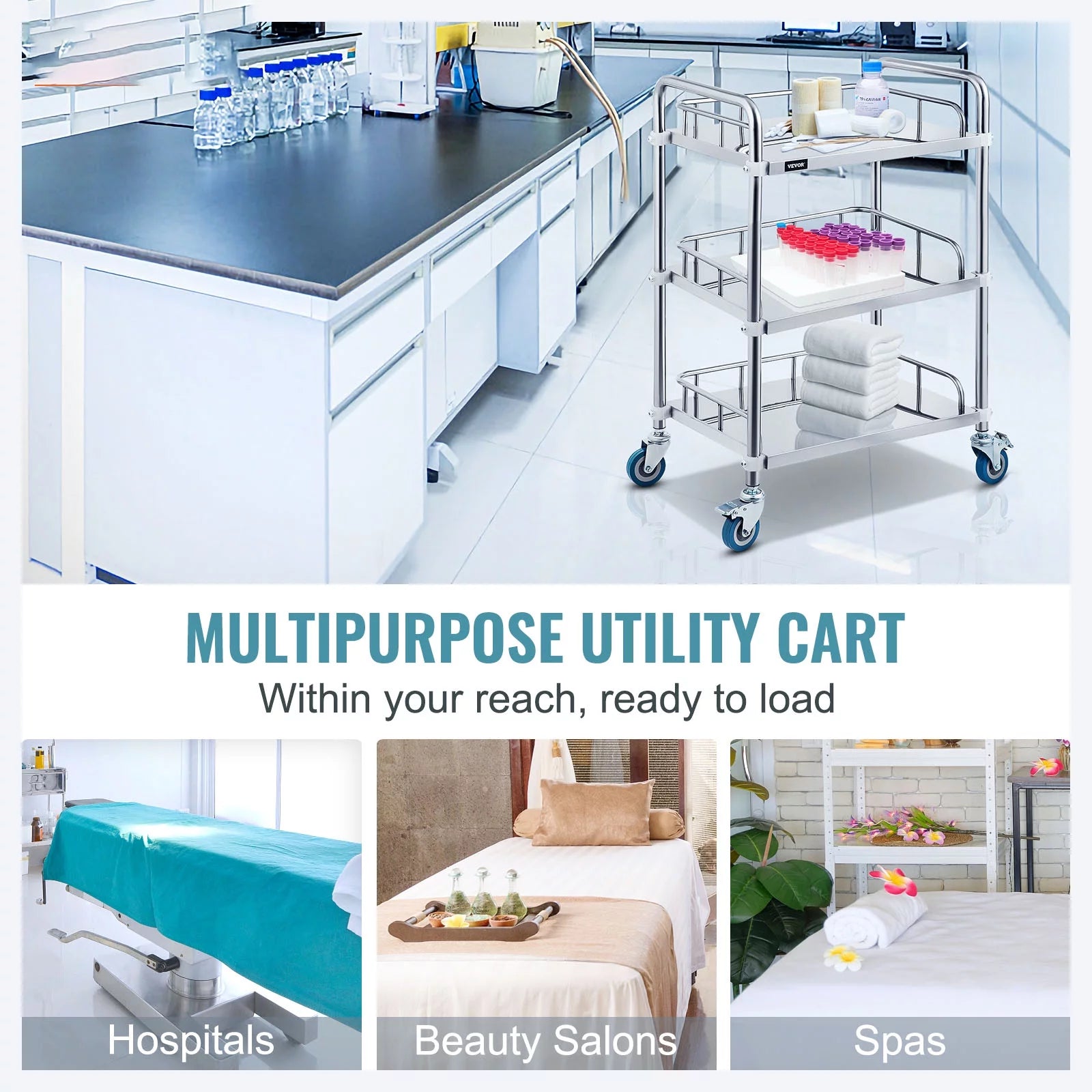 3-Layer Stainless Steel Lab Medical Equipment Cart B6245