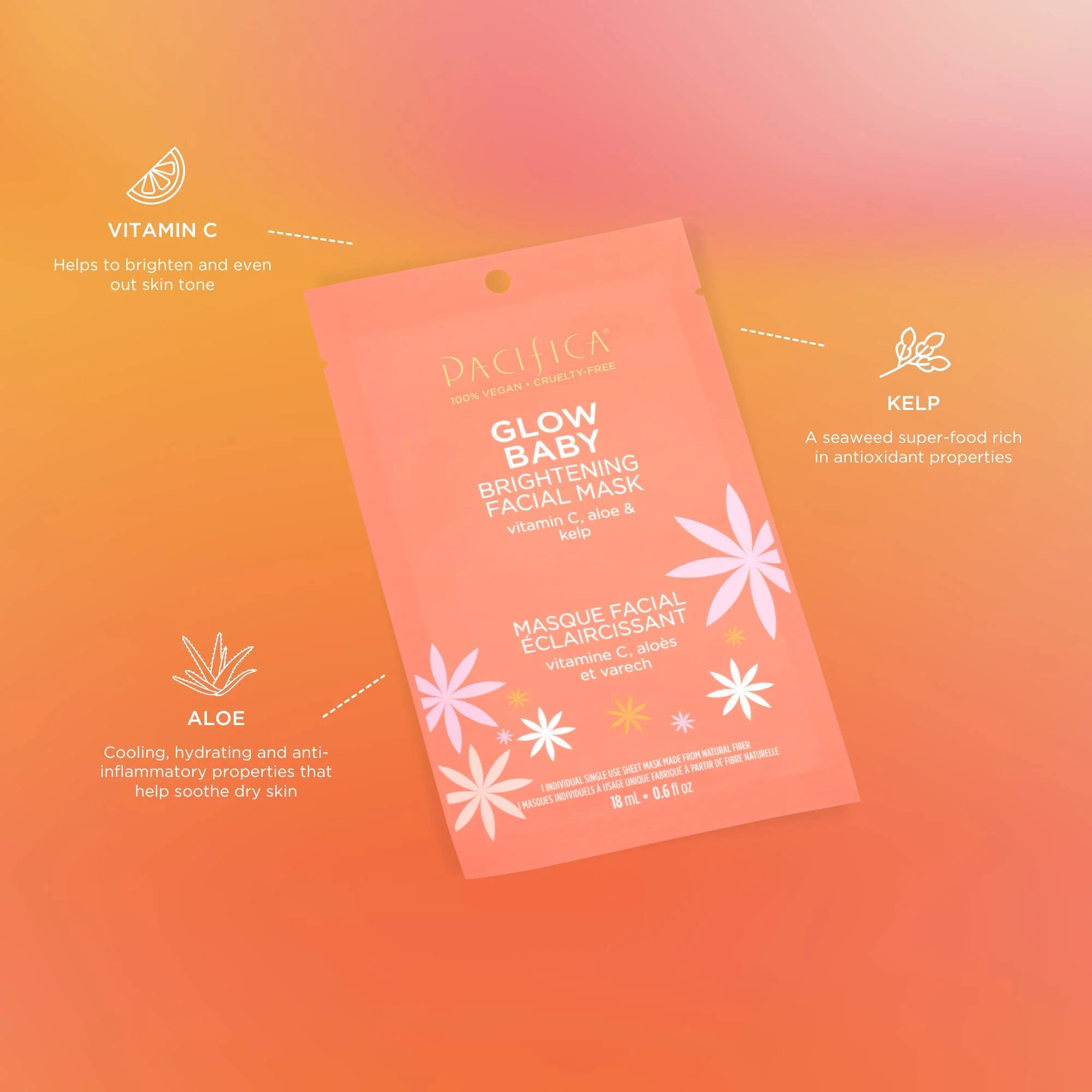 Brightening Sheet Mask with Vitamin C, Aloe, Kelp Q22362