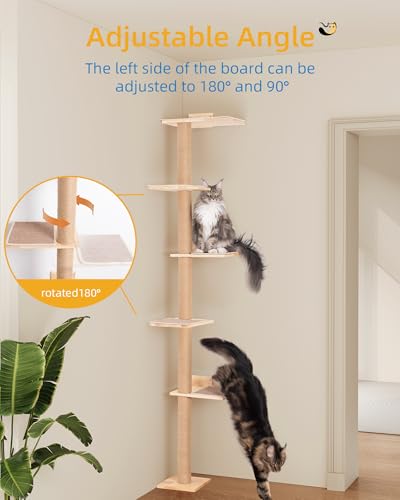 Tall Cat Tree with 15.8in Large Perch, 5 Tier Floor to Ceiling Cat Tower with Carpeted Mats, 80.3inch Cat Scratching Pole W634699
