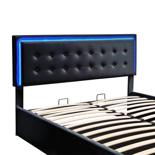 Queen Size Upholstered Bed with LED Headboard and 2 Nightstand H34923