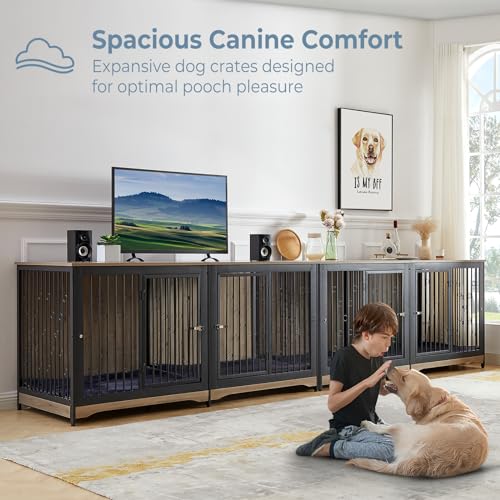 71'' Wooden Double Dog Crate Kennel Cage, Brown K718653