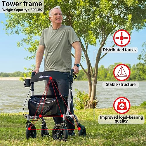 Lightweight Foldable All Terrain Rolling Walker with seat, Aluminum Walker with 10 inch Rubber Wheels P985668