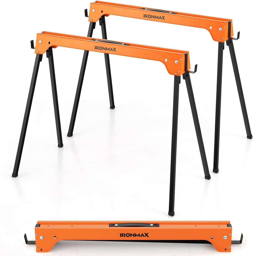 2 Pack Heavy Duty Folding Saw Horses with 4 Detachable Hooks P652