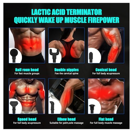 Black Percussion Massage Gun with 6 Replacement Heads R145620