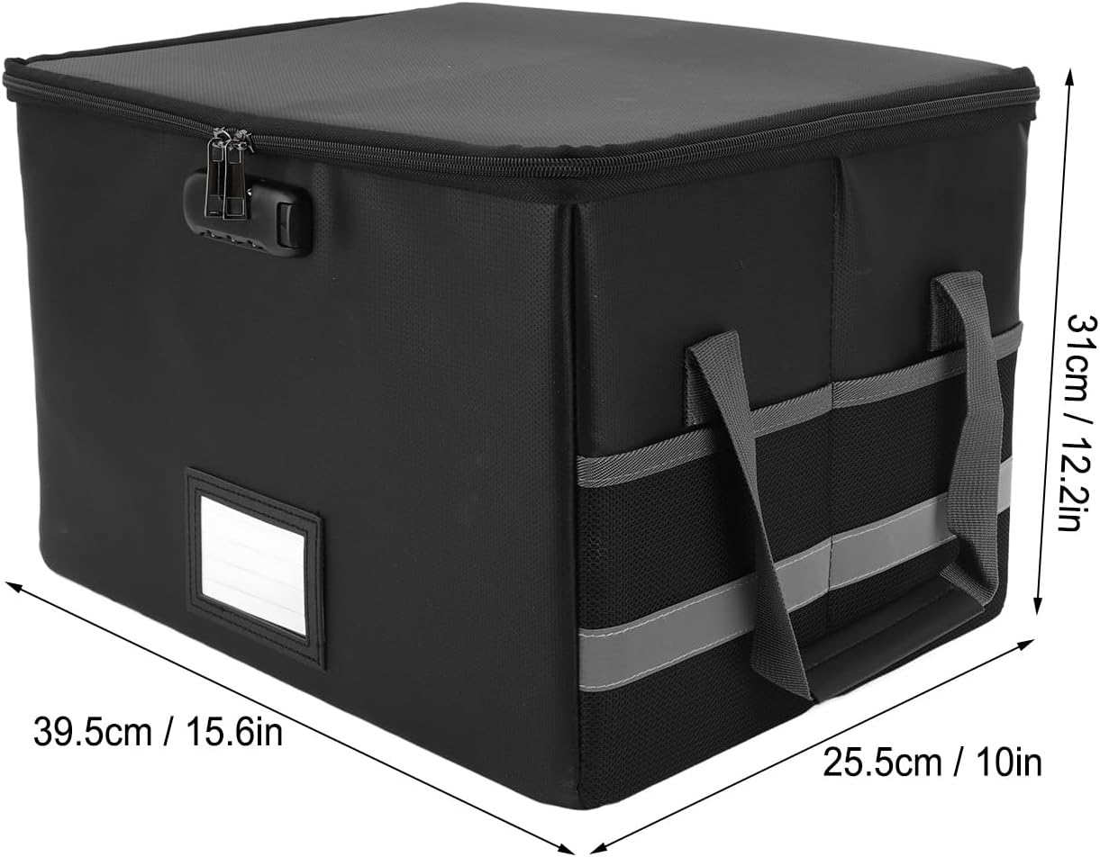 Fireproof Document Box with Lock, 15.6 x 12.2 x 10 Inches C45495