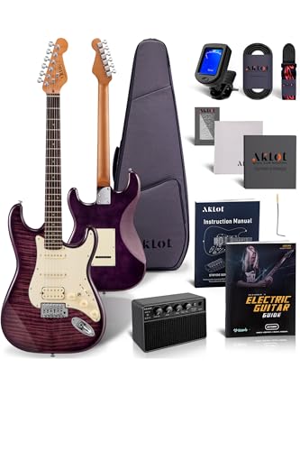 Blaze Orange Electric Guitar with Roasted Maple Neck, Flame Maple Top, HSS Ceramic Pickups, 10W Amp, Gig Bag, Strap, Picks, Lesson Book M845537