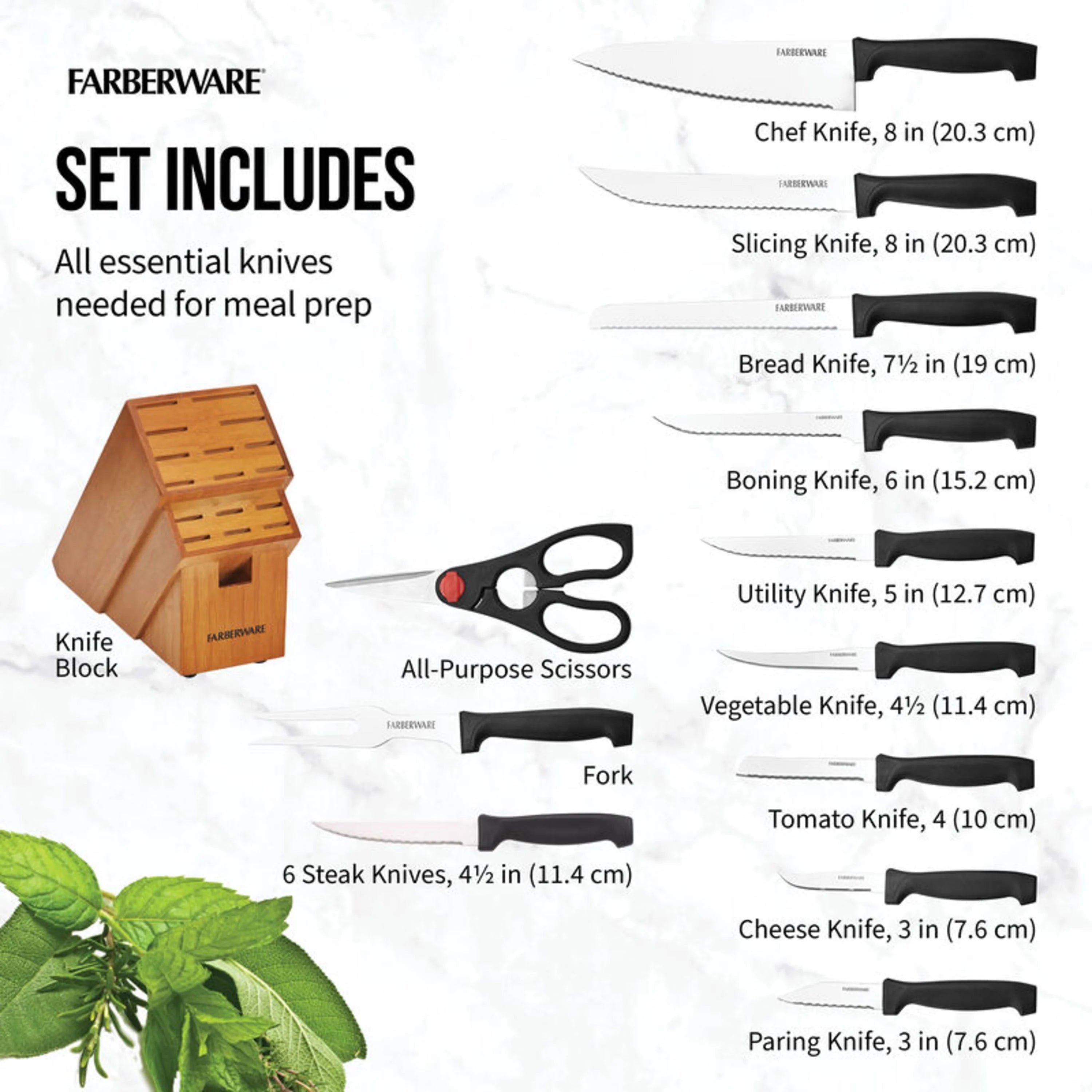 18 Piece Stainless Steel Knife Set with Block Natural Wood L658758