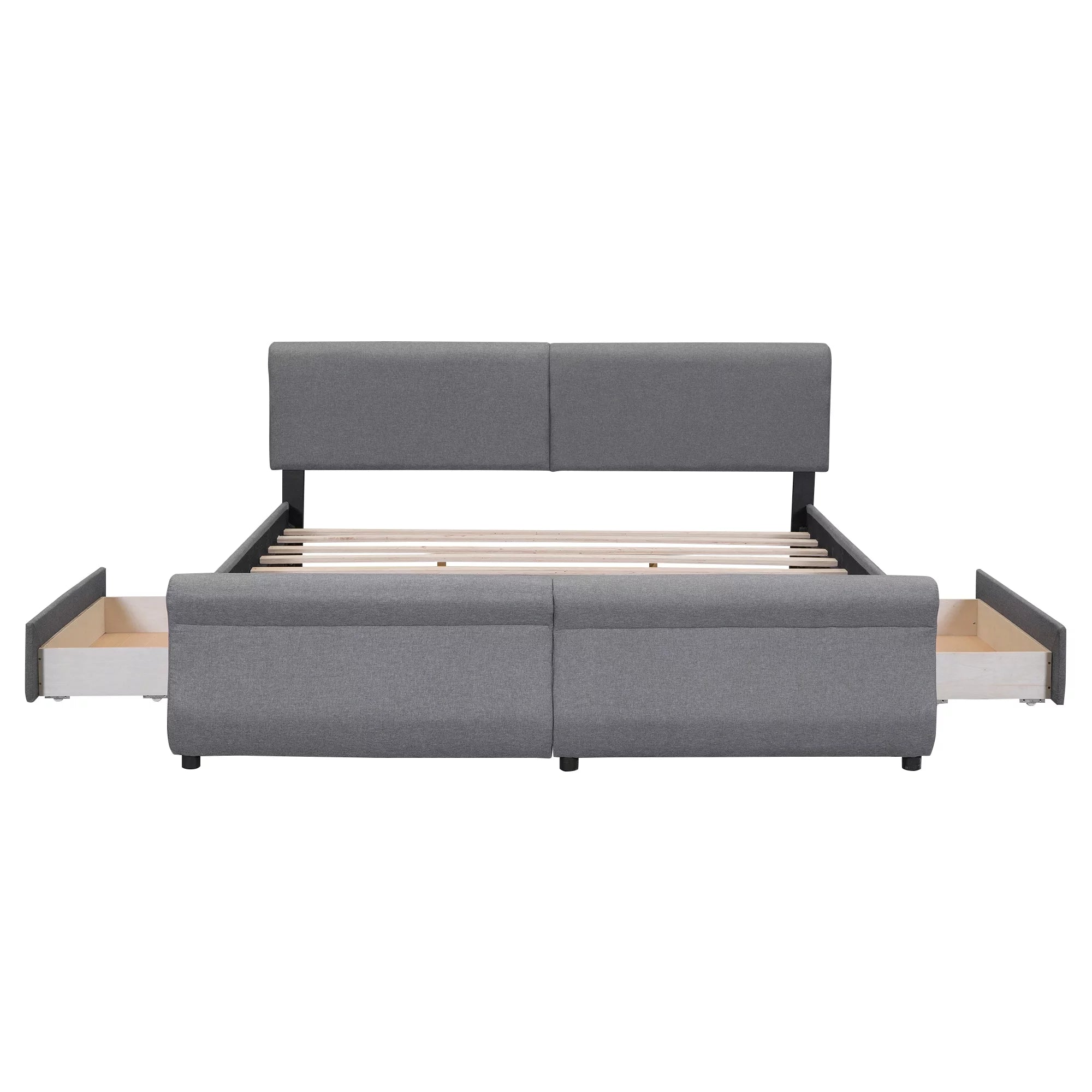 King Size Linen Upholstered Platform Bed with Headboard and 2 Drawers, Gray K495601