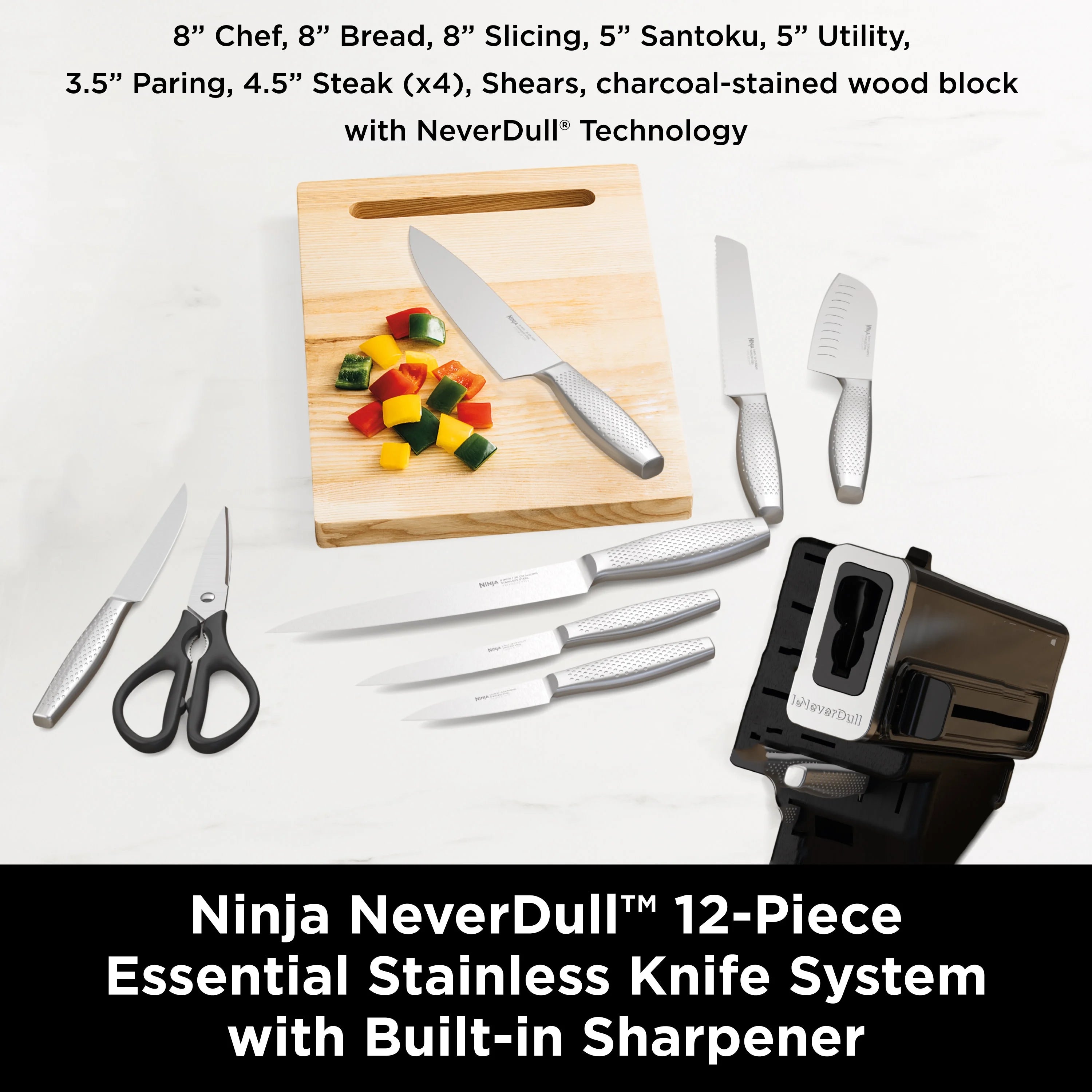 12-Piece Stainless Steel Knife System with Built-in Sharpener V2021