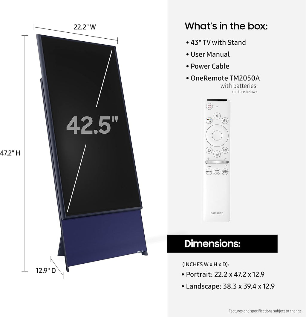 43-Inch QLED 4K Rotating Screen Matte Display Smart TV Y26028