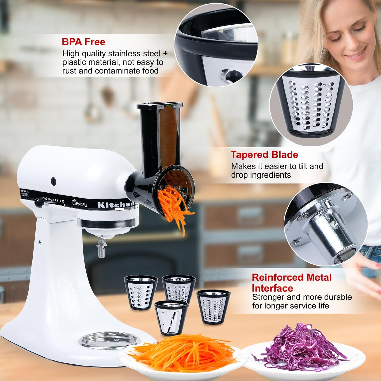 4 Blades Cheese Grater Attachment for KitchenAid Stand Mixer O738014
