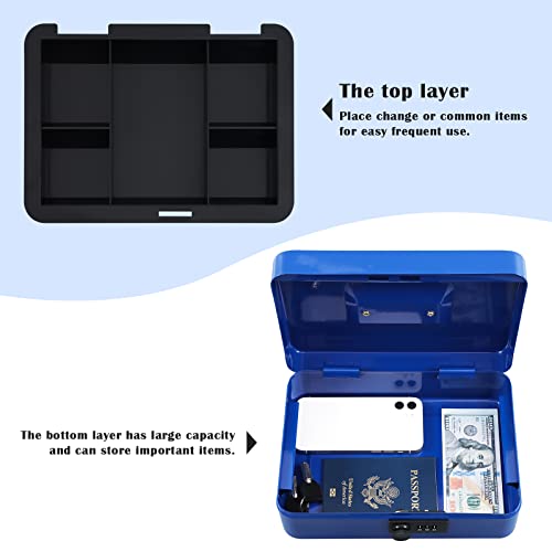 Cash Box with Money Tray and Key Lock, Metal, 13''x9.37''x3.54'', Black Q166