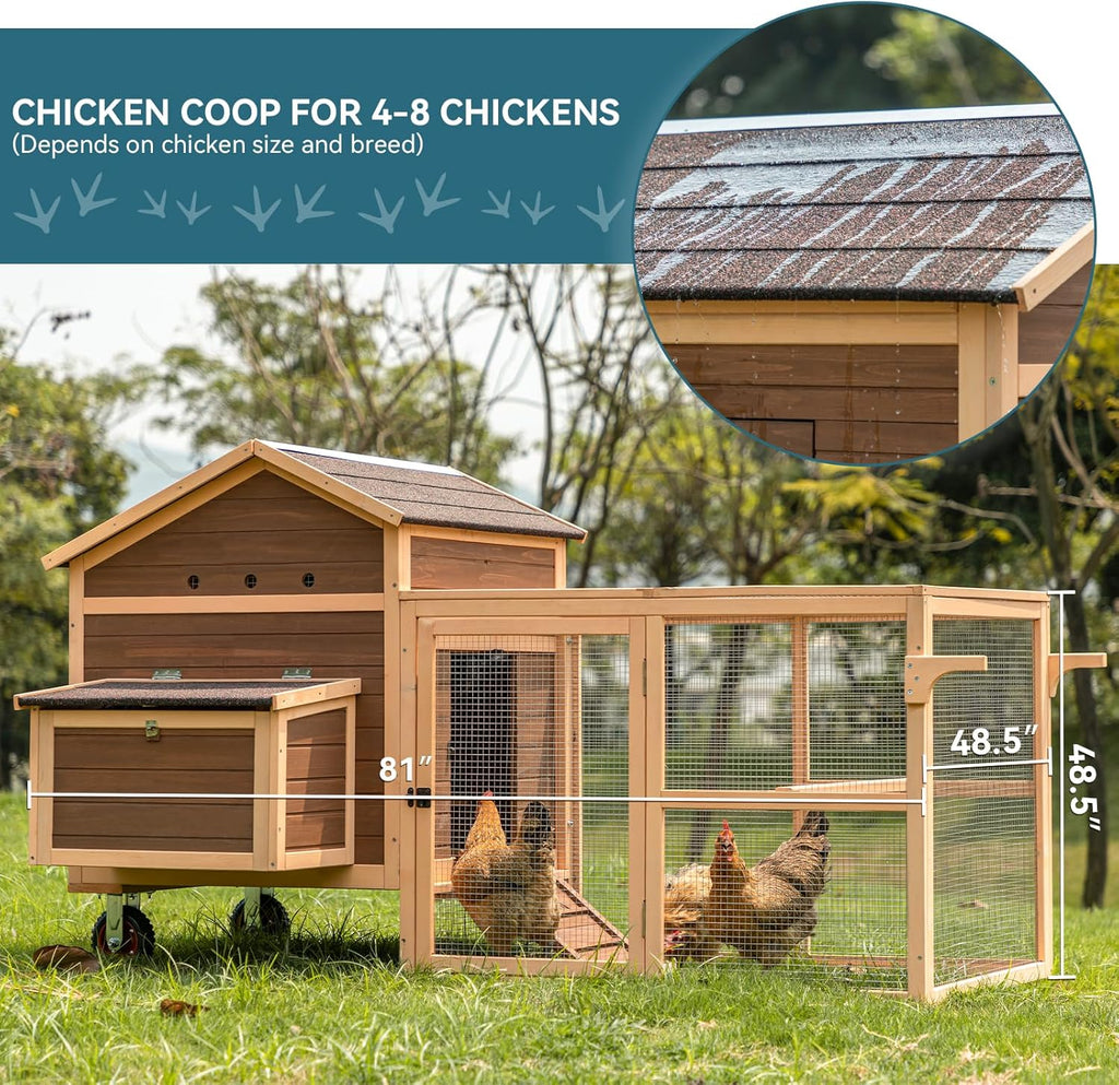Large Chicken Coop Tractor Hen House Outdoor Waterproof Poultry Cage with Nesting Box Wheels W427
