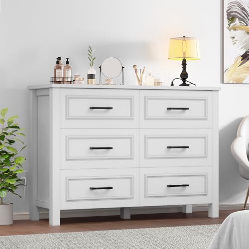 White 6-Drawer Wood Dresser with Power Outlet A752755