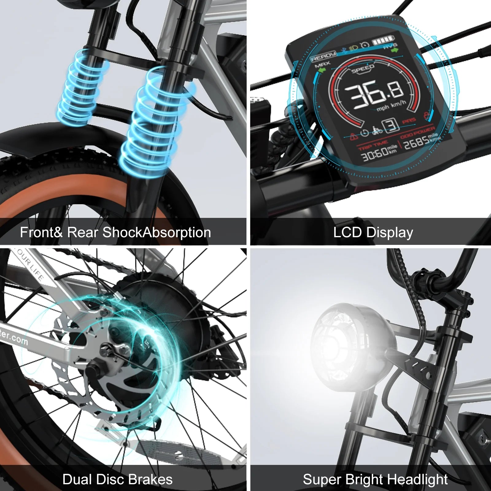 Black 20" 4.0 Fat Tire Electric Bike with 48V 15Ah Battery O791435