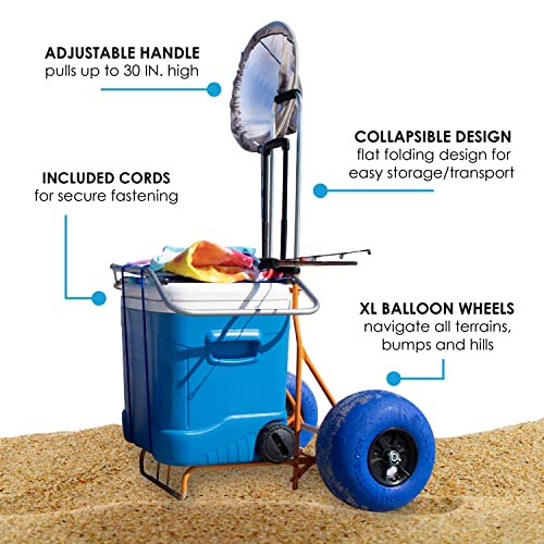 Folding Beach Cart with Balloon Wheels, Rolling Cooler Dolly with Big 13 Inch Sand Tires (White) Y972