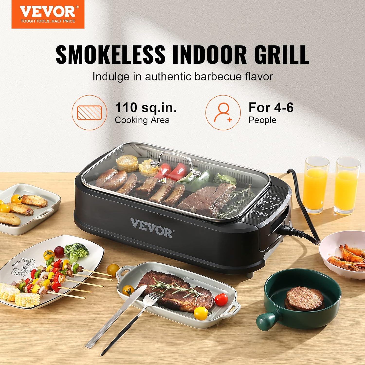 110 sq.in 1500W Electric Non-Stick Smokeless Indoor Grill Z108