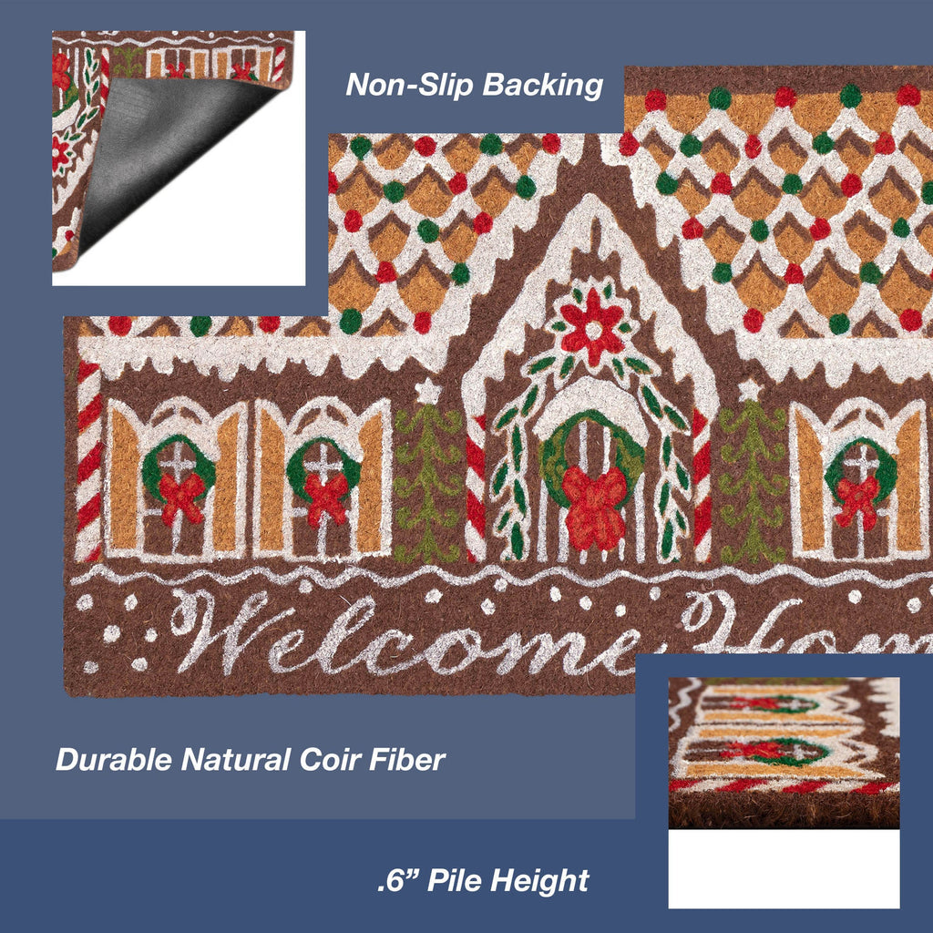 Natura Gingerbread House Welcome Coir Doormat with Non-Slip Backing