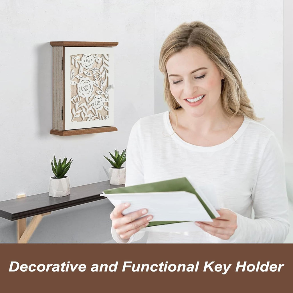 White Wood Key Holder with 6 Key Hook V534