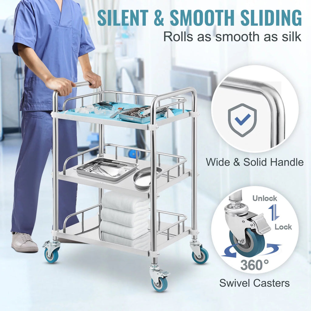 3-Layer Stainless Steel Lab Medical Equipment Cart B6245