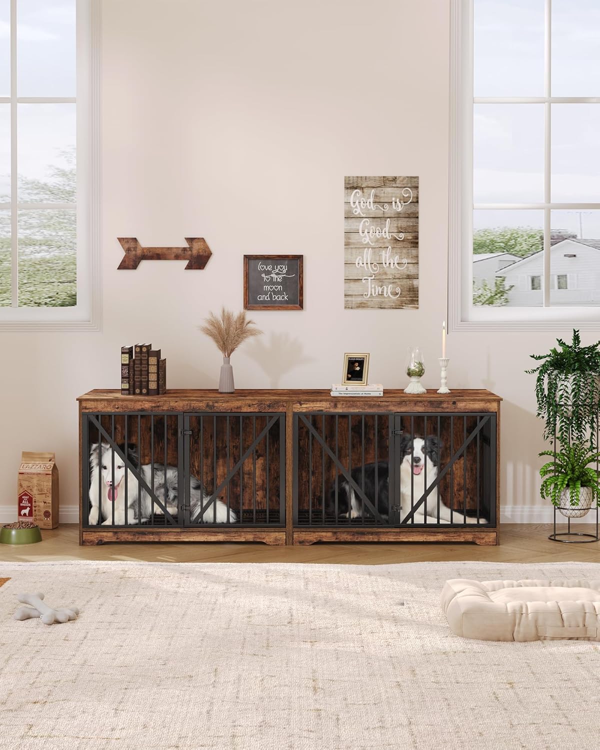 Brown Wood Dog Crate Furniture with Divider N94218