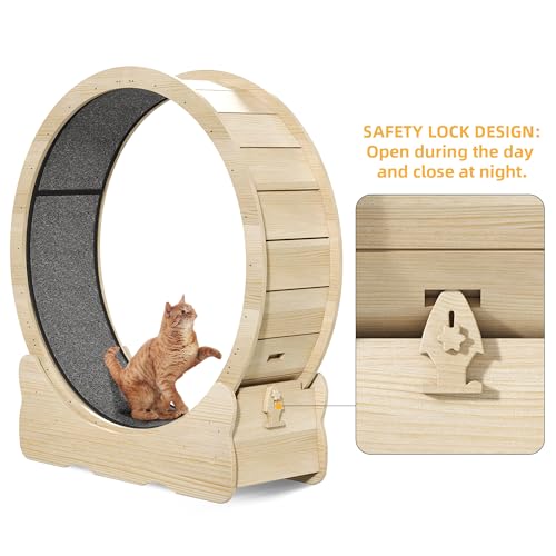 43.3 Inch Solid Wood Cat Exercise Running Wheel with Carpeted Runway G77205