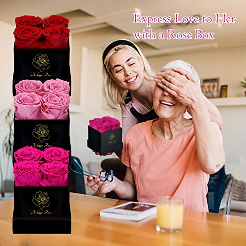 Square Black Box 4 Pink Preserved Roses M239806