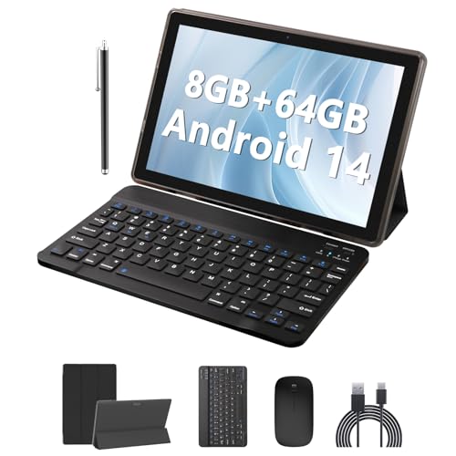 8GB RAM 64GB ROM 10 Inch Android 14 Tablet with Keyboard Mouse Case Stylus M222