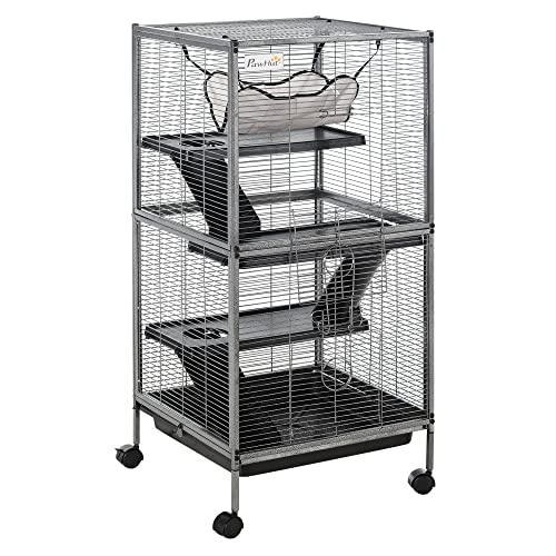 Gray Metal Small Animal Cage with Hammock & 4 Tiers P7932