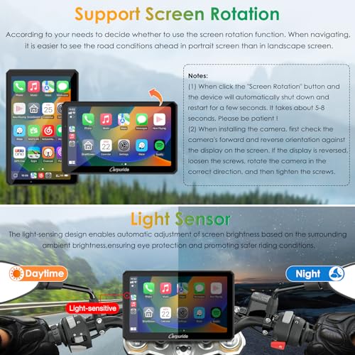 7" Waterproof Motorcycle Carplay Screen with Dual Dash Cam R29596