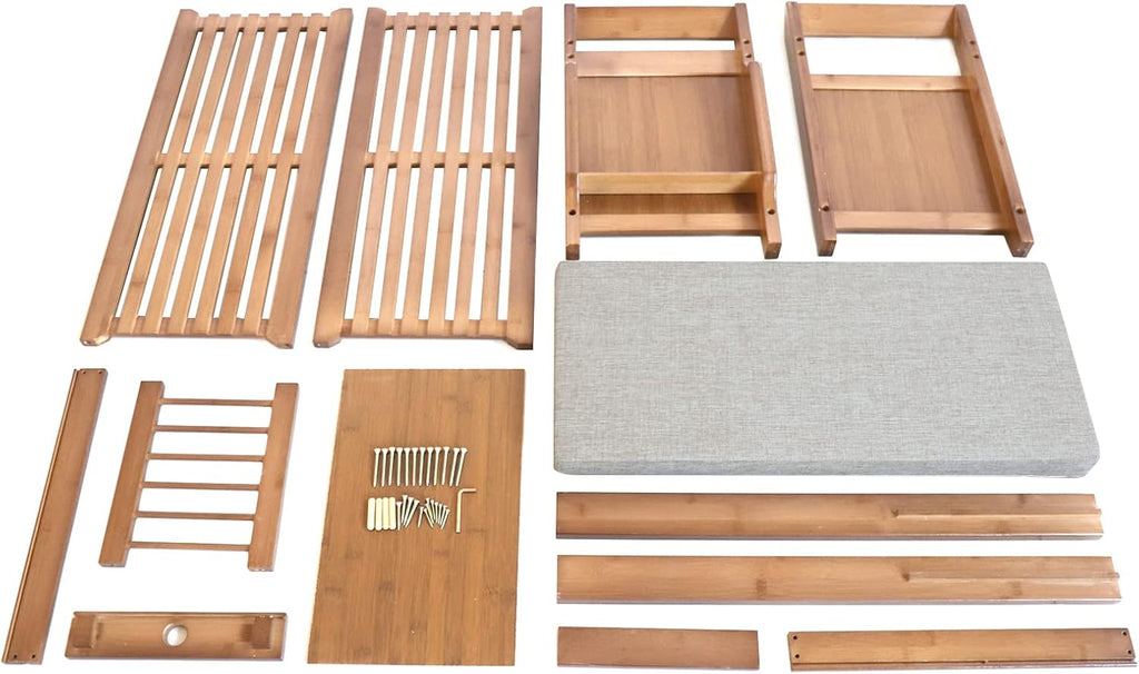 2 Tier Bamboo Shoe Bench with Seat Cushion L766