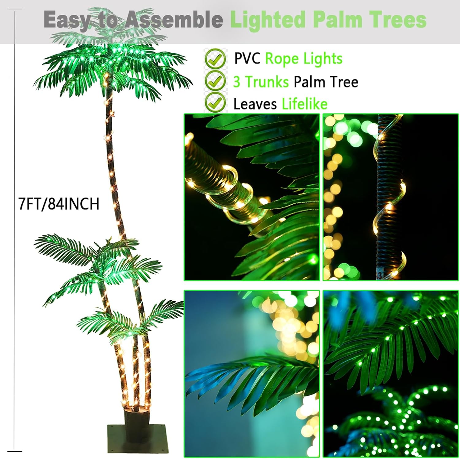 7FT Artificial Lighted Palm Trees with 260 LED Lighted Three Trunks O514177