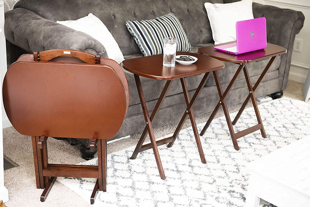 Set of 4 Dark Wooden Folding Snack Tray Tables T17553