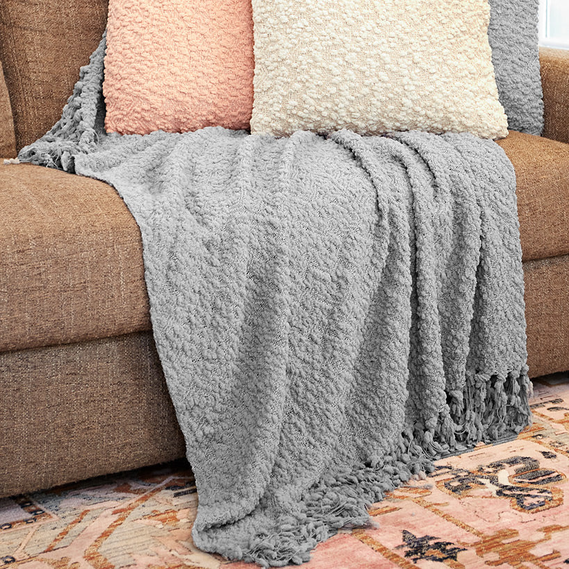 Snow Flocked Chenille Throw or Accent Pillow Light Gray