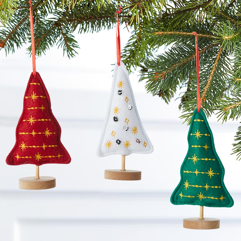 Embellished Plush Tree Ornaments Set of 2